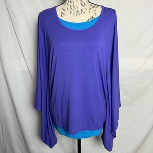 IMAN GLOBAL CHIC PURPLE/ BLUE FLOWY LOOSE TOP  With TANK TOP UNDERNEATH SZ XS/S